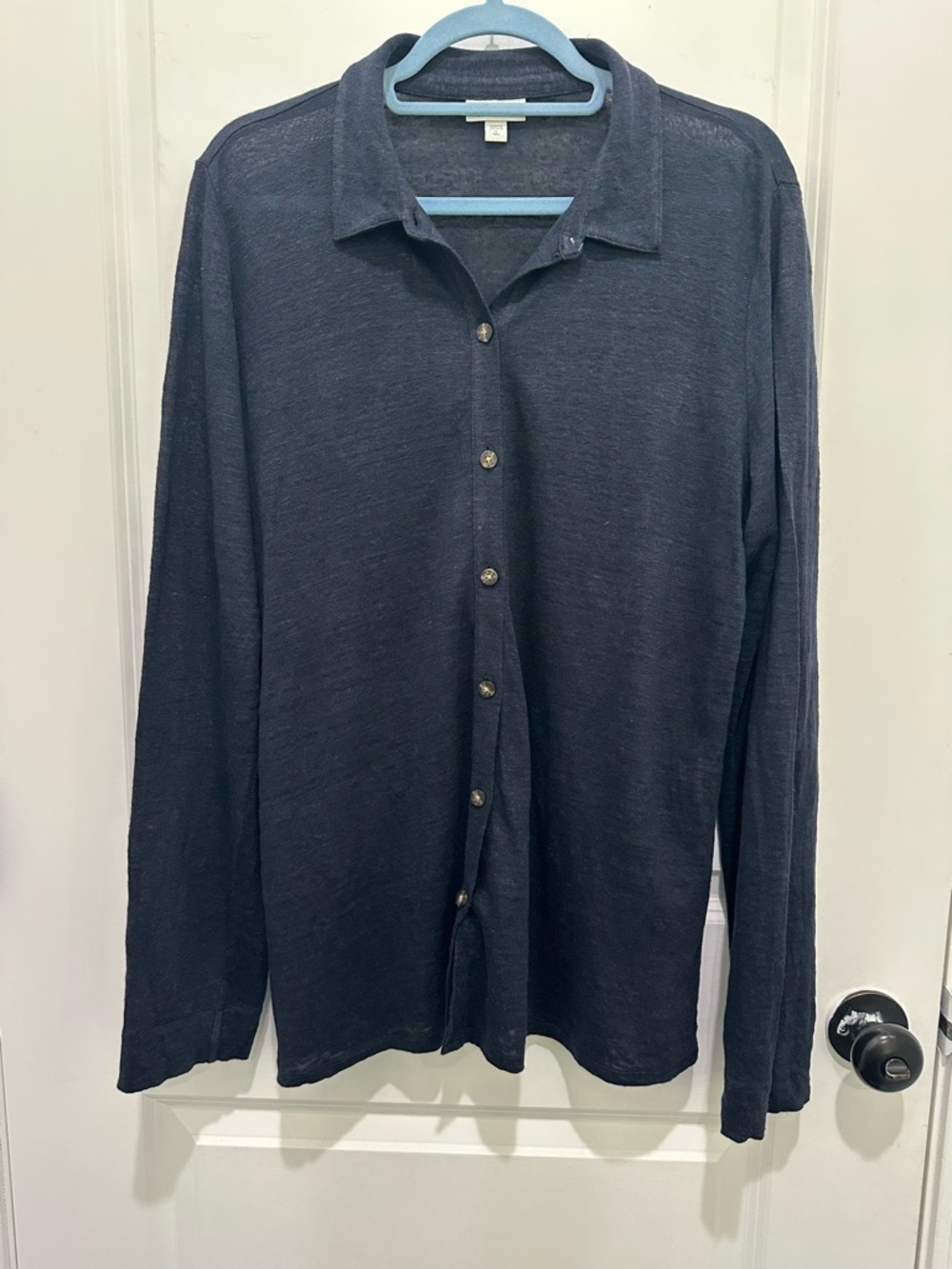 J Jill love linen 100% linen Navy Button-Up Long Sleeve Shirt SZ L tall